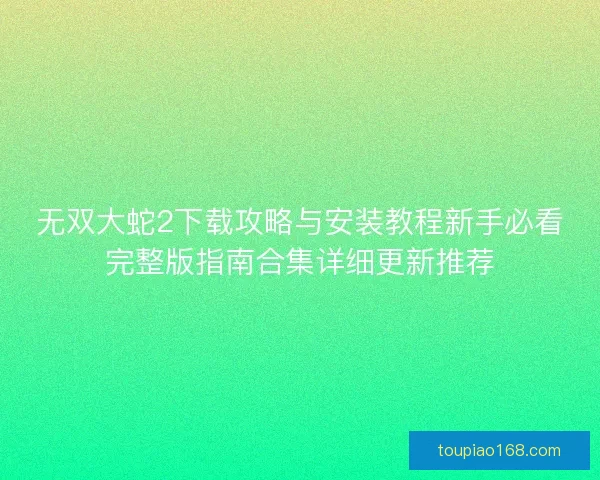 无双大蛇2下载攻略与安装教程新手必看完整版指南合集详细更新推荐