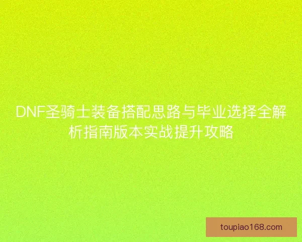 DNF圣骑士装备搭配思路与毕业选择全解析指南版本实战提升攻略
